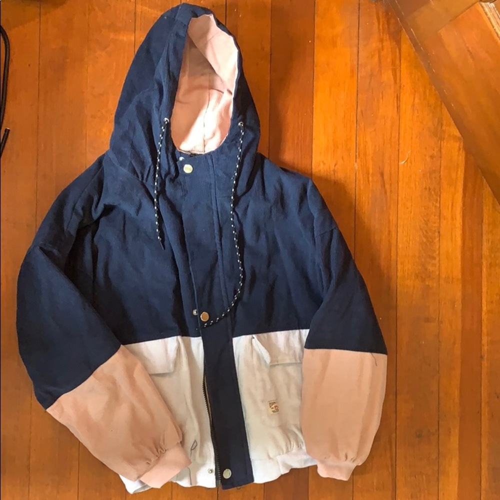 Funky blue, white, and pink zip up jacket
